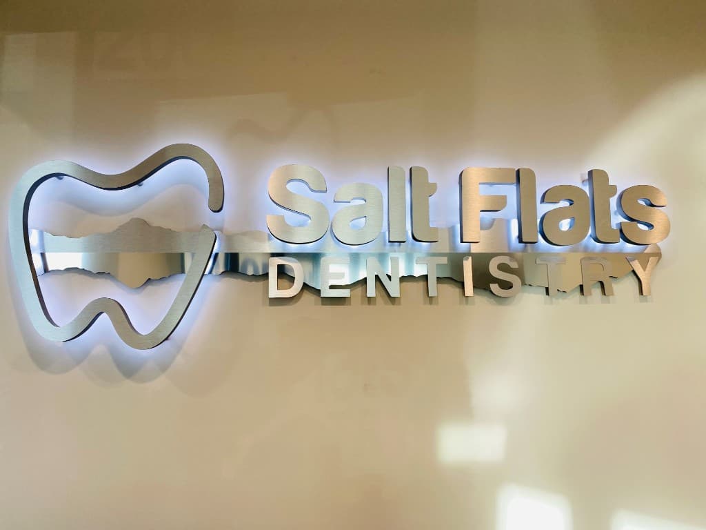 Backlit Salt Flats Dentistry sign at the Herriman office